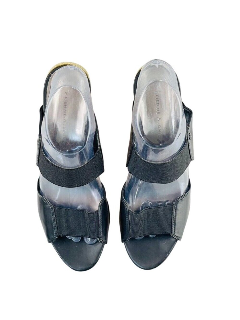 Etienne Aigner Womens Black Wedge Sandals With Elastic Straps & Espadrille Heel - Picture 3 of 11